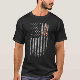 Autism Awareness T Shirt American Flag Distressed 