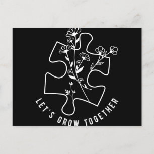 Autism Awareness Teacher Puzzle Piece Let's Grow T Postcard