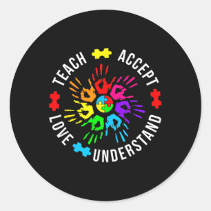 Autism Awareness Teacher Puzzle Teach Accept Under Classic Round Sticker