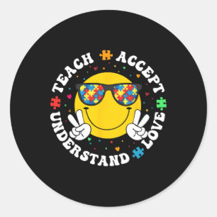 Autism Awareness Teacher Puzzle Teach Accept Under Classic Round Sticker