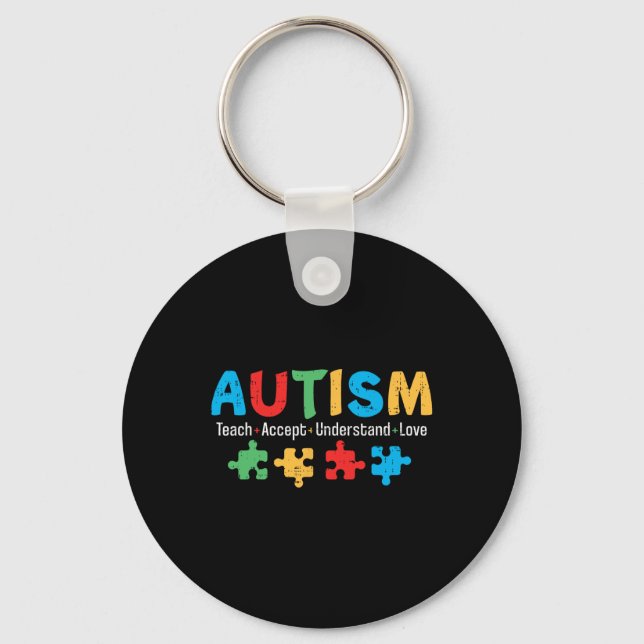 Autism Awareness Teacher Puzzle Teach Accept Under Key Ring (Front)