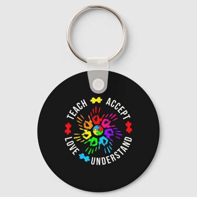 Autism Awareness Teacher Puzzle Teach Accept Under Key Ring (Front)