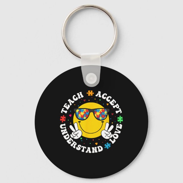 Autism Awareness Teacher Puzzle Teach Accept Under Key Ring (Front)