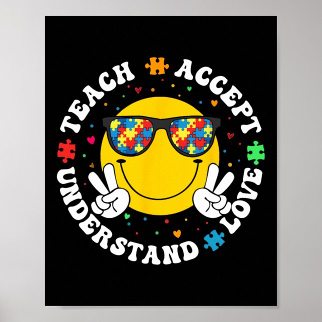 Autism Awareness Teacher Puzzle Teach Accept Under Poster (Front)