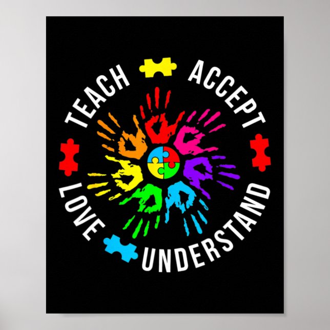 Autism Awareness Teacher Puzzle Teach Accept Under Poster (Front)