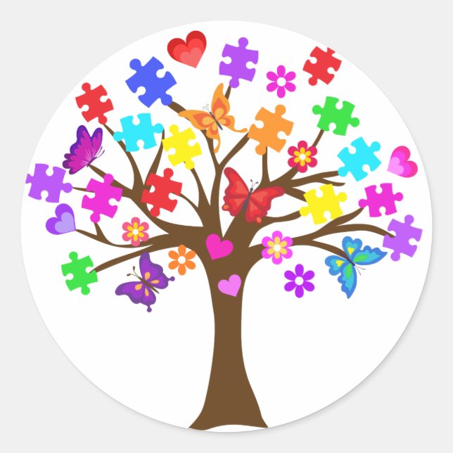 Autism Awareness Tree Classic Round Sticker (Front)