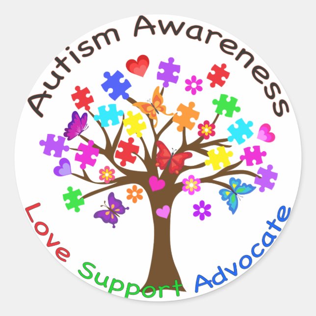 Autism Awareness Tree Classic Round Sticker (Front)