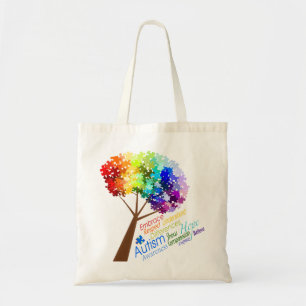 Autism Awareness Tree with Words Tote Bag