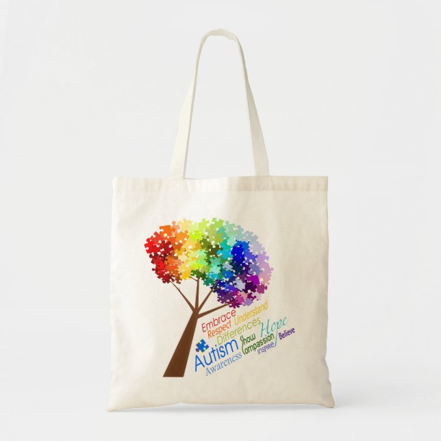 Autism Awareness Tree with Words Tote Bag (Front)