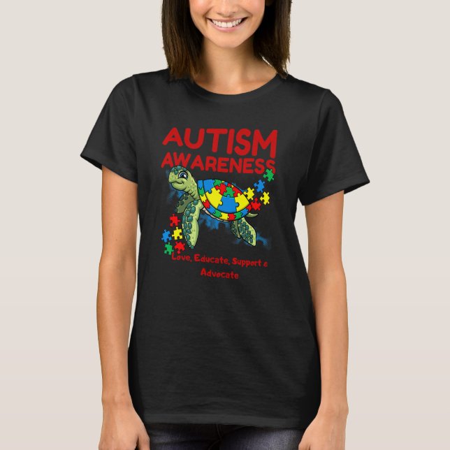 Autism Awareness Turtle Puzzle Mum Kids Teacher Lo T-Shirt (Front)