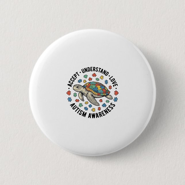 Autism Awareness Turtle Puzzle Vector Design_1 6 Cm Round Badge (Front)
