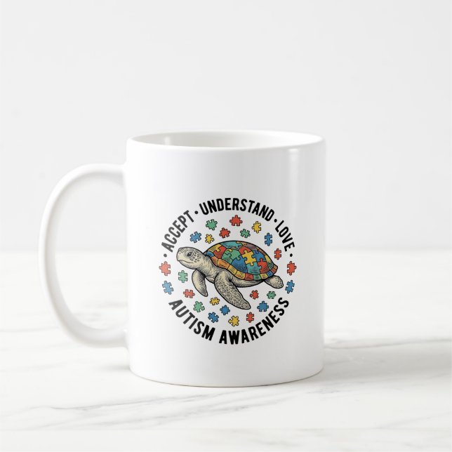 Autism Awareness Turtle Puzzle Vector Design_1 Coffee Mug (Left)