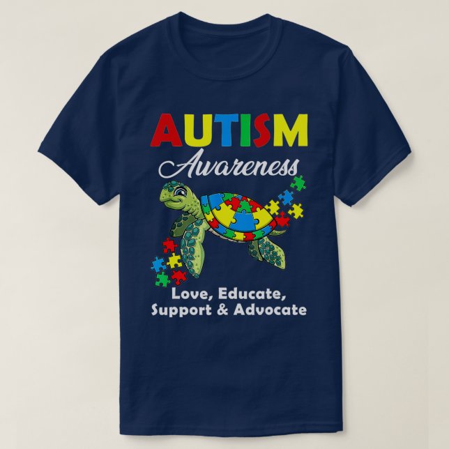 Autism Awareness Turtles Puzzle Mom Support Autist T-Shirt (Design Front)