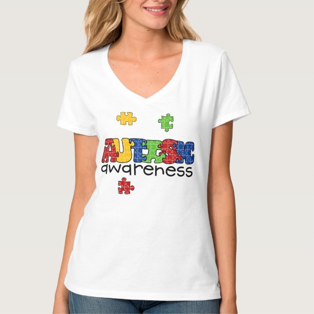Autism Awareness V-Neck T-Shirt (Front)