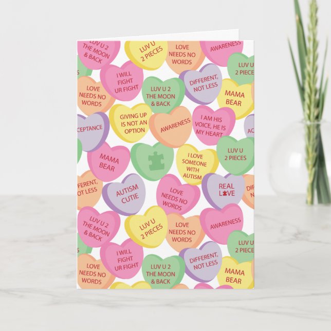 Autism Awareness Valentine Heart Candy Sayings Holiday Card (Front)