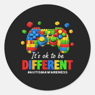 Autism Awareness Video Game Building Blocks Bricks Classic Round Sticker