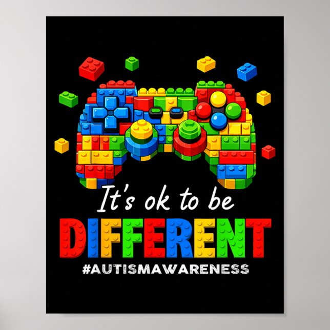 Autism Awareness Video Game Building Blocks Bricks Poster (Front)