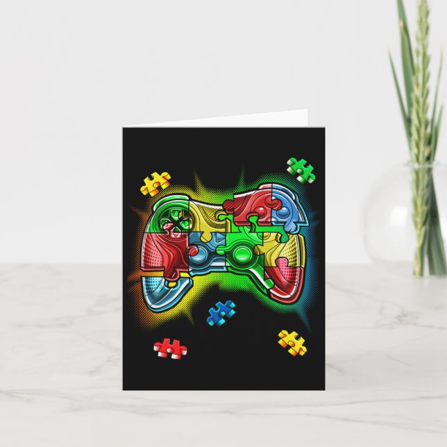 Autism Awareness Video Game Controller Puzzle Piec Card (Front)
