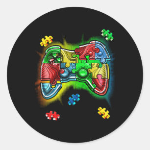 Autism Awareness Video Game Controller Puzzle Piec Classic Round Sticker