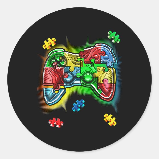 Autism Awareness Video Game Controller Puzzle Piec Classic Round Sticker (Front)