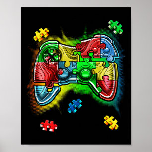 Autism Awareness Video Game Controller Puzzle Piec Poster