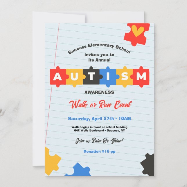 Autism Awareness Walk Invitation (Front)