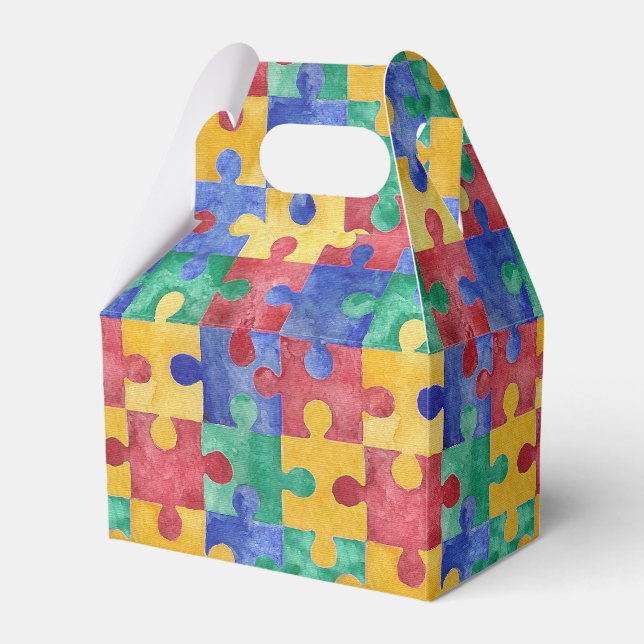 Autism Awareness watercolor puzzle favour box (Front Side)