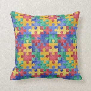 Autism Awareness watercolor puzzle pillow
