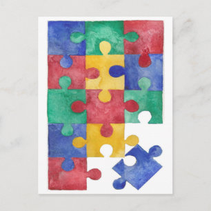 Autism Awareness watercolor puzzle Postcard