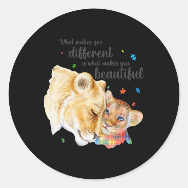 Autism Awareness What Makes You Different Lion Mom Classic Round Sticker (Front)