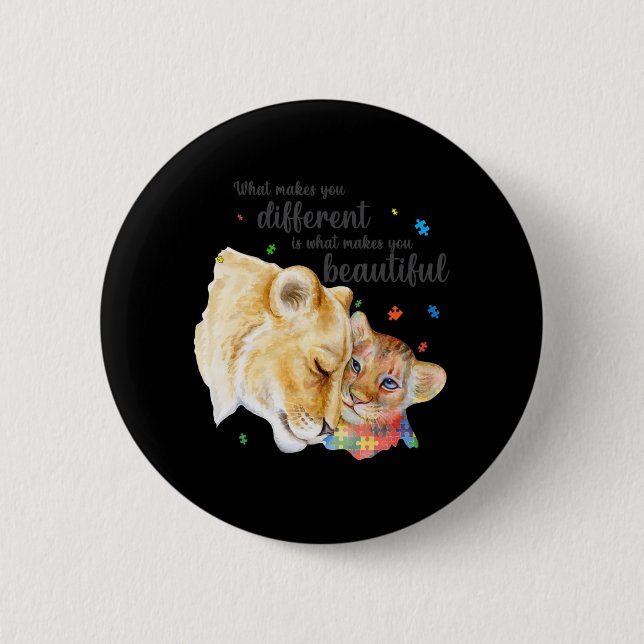 Autism Awareness What Makes You Different Lion Mum 6 Cm Round Badge (Front)