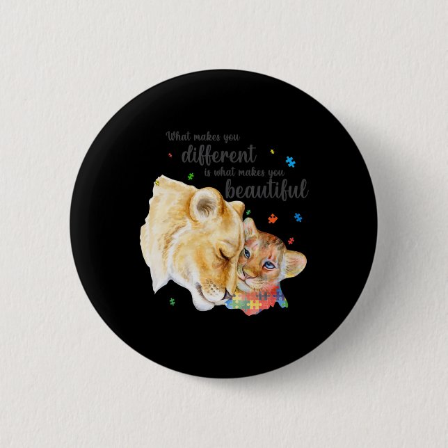 Autism Awareness What Makes You Different Lion Mum 6 Cm Round Badge (Front)