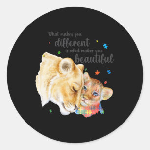 Autism Awareness What Makes You Different Lion Mum Classic Round Sticker