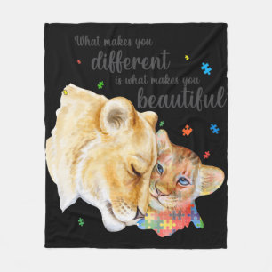 Autism Awareness What Makes You Different Lion Mum Fleece Blanket