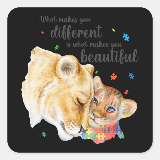 Autism Awareness What Makes You Different Lion Mum Square Sticker (Front)