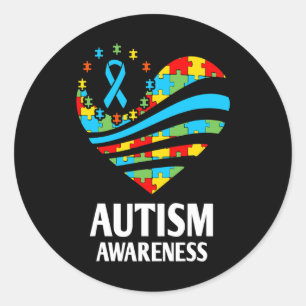 Autism Awareness Women Heart Support Autistic Kid Classic Round Sticker