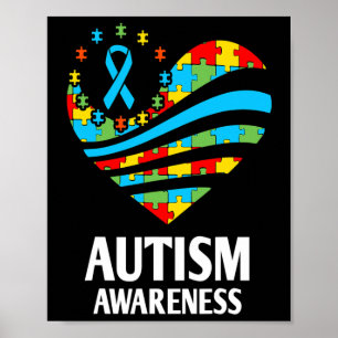 Autism Awareness Women Heart Support Autistic Kid Poster