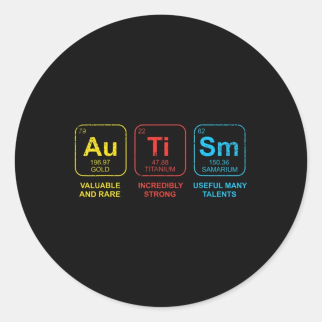 Autism Awareness Women Men Kids Elements Periodic  Classic Round Sticker (Front)