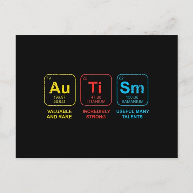 Autism Awareness Women Men Kids Elements Periodic  Postcard (Front)