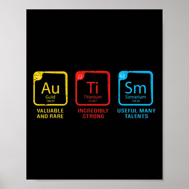 Autism Awareness Women Men Kids Elements Periodic  Poster (Front)