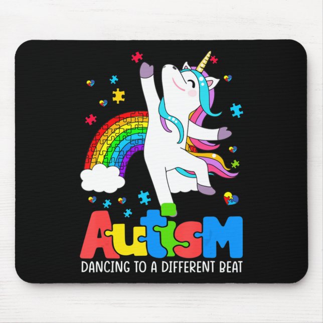 Autism awarenessTee Dabbing Unicorn Dancing Puzzle Mouse Mat (Front)