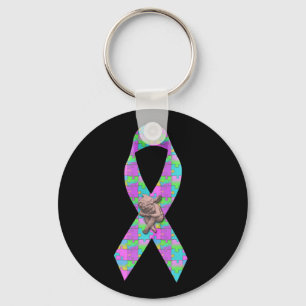 Autism Awarness Angel Puzzle Pieces Ribbon Cause Key Ring