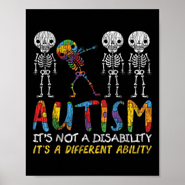 Autism Awerness - Skeleton Dabbing Autistic Kids A Poster (Front)