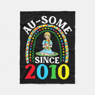 Autism Awesome Ausome Since 2010 Happy 16th Birthd Fleece Blanket