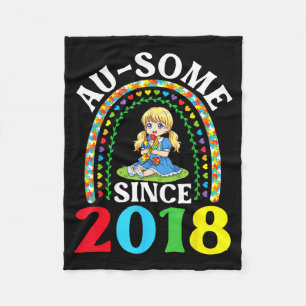 Autism Awesome Ausome Since 2018 Awareness 8th Bir Fleece Blanket