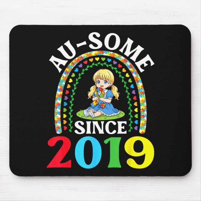 Autism Awesome Ausome Since 2019 Awareness 7th Bir Mouse Mat (Front)