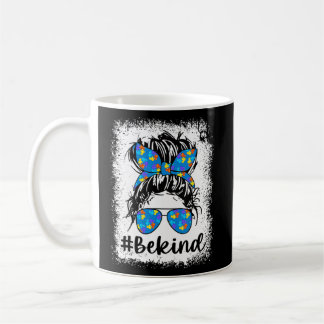 Autism Be Kind Messy Bun Mum Life Heart Puzzle Wom Coffee Mug