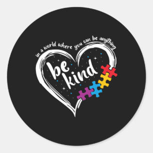 Autism Be Kind Women Men Kids Blue Be Kind Autism Classic Round Sticker