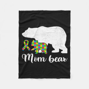 Autism Bear Mom Funny Womens Autism Awareness Rib Fleece Blanket