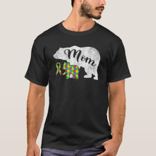 Autism Bear Mum Womens Autism Awareness Ribbon T-Shirt
